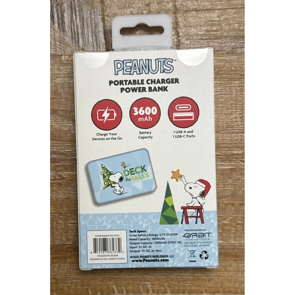 Peanuts Snoopy‎ & Woodstock Portable Charger Power Bank - 3600 mAH - New in Box